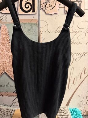 Free People Black Ribbed Tank with adjustable Wide Straps